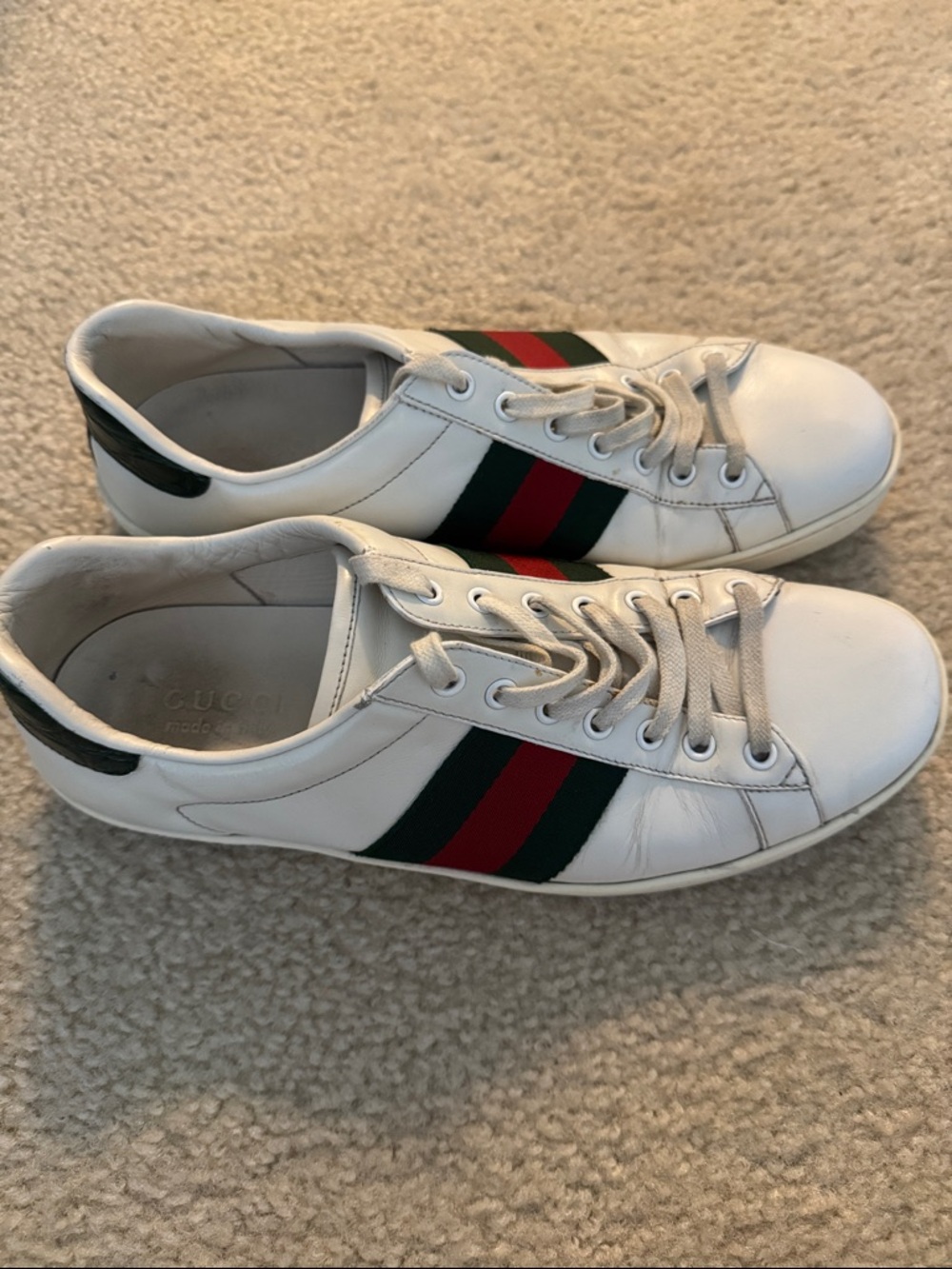 Gucci White Leather Sneakers with Green and Red Web Detail - Picture 2 of 3